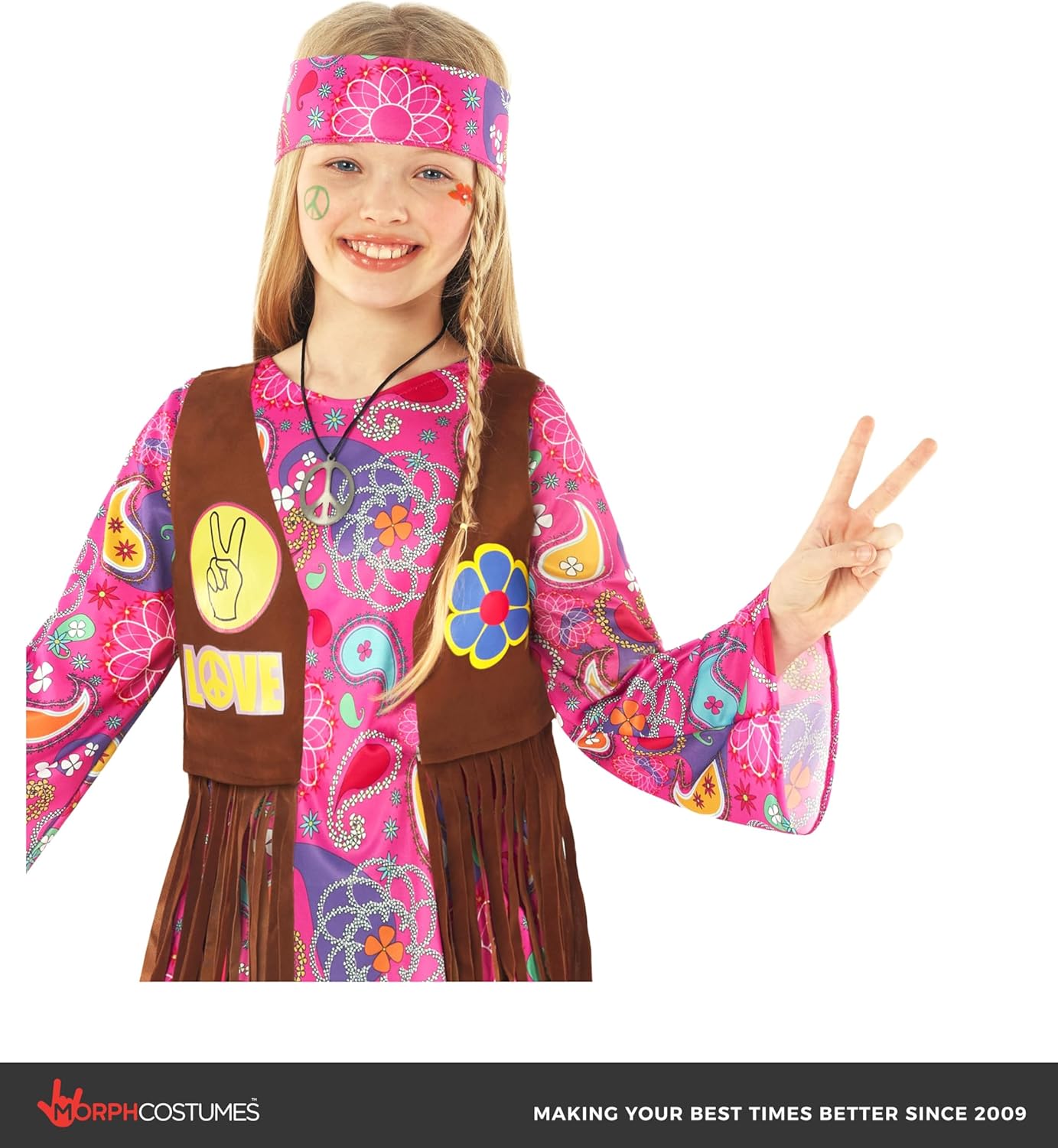 Morph 70s Outfits For Kids, Girls Hippie Costume, Hippie Costume Kids, Book Characters Costumes for Kids - Image 4