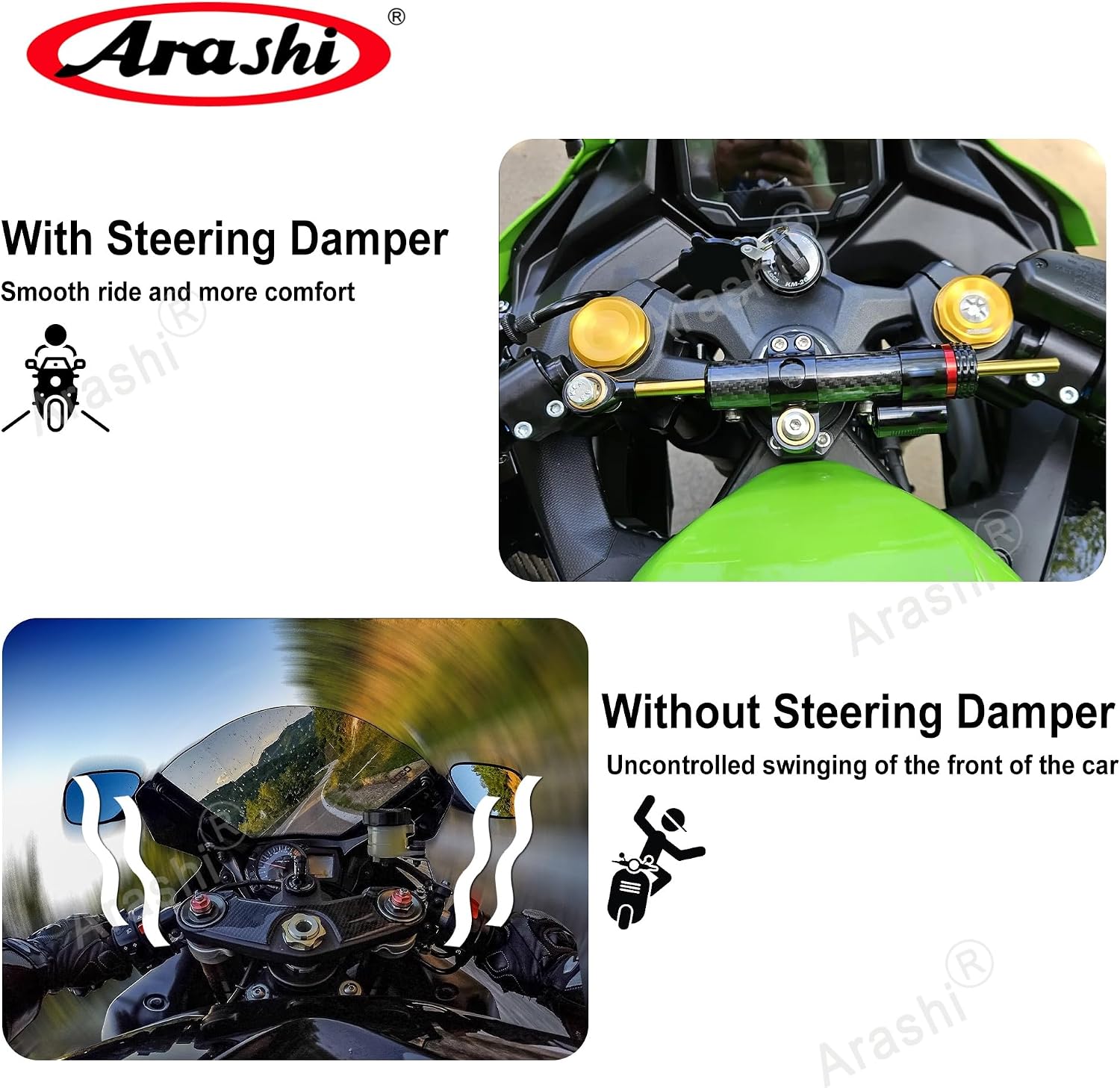 Arashi Motorcycle Steering Damper Stabilizers for GSXR 600 750 1000 1300 Hayabusa CBR600RR CBR292RR CBR954RR CBR1000RR S1000RR YZF R1 R3 R6 FZ1 Ninja 300 ER6N ZX6R ZX10R ZZR1400 ZX14 MT07 MT09