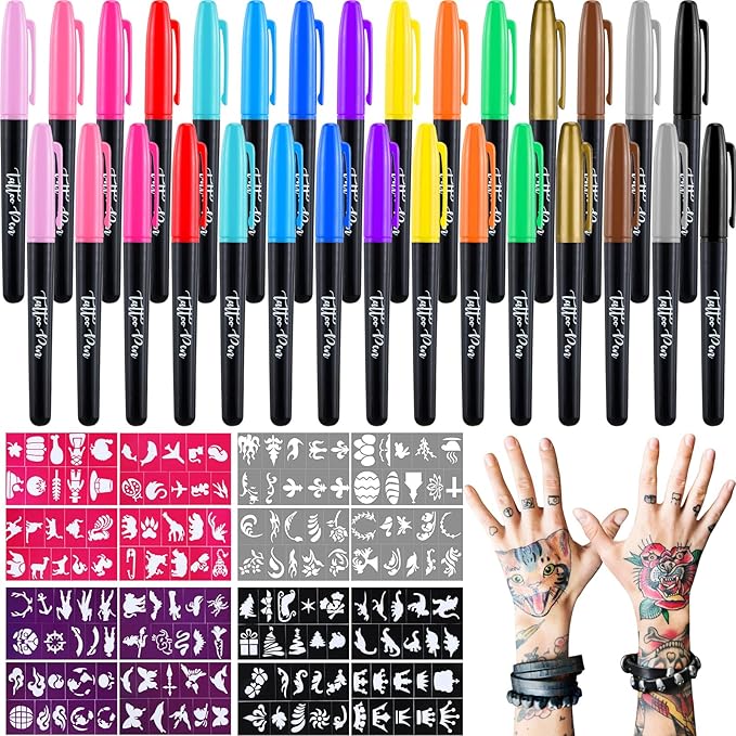 Amazon.com : Heigble 46 Pcs Tattoo Kit Temporary Tattoo Markers for ...