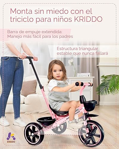 Miniatura 5 de KRIDDO Triciclo 2 en 1 para niños de 18 meses a 5 años de edad, mango de empuje extendido para empujar sin esfuerzo, triciclo de regalo para niños