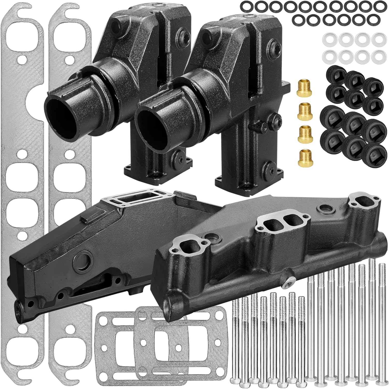 FASWORX Exhaust Manifold & Riser Kit – Fits Volvo Penta 5.0L & 5.7L V8 (1992+), 11.3" Tall Elbow, Includes Gaskets, Bolts & Plugs – Fits OMC 1992+ – Replaces 3852374, 3847501, 3862627
