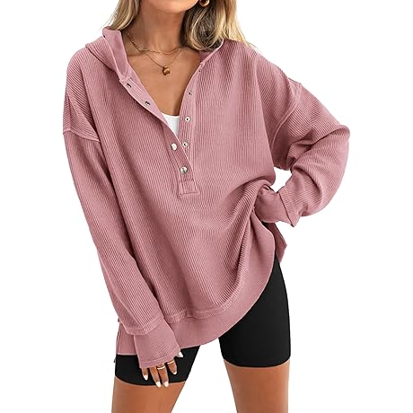 PRETTYGARDEN Womens Comfy Premium Brown and Pink V-Neck Slit Hoodie