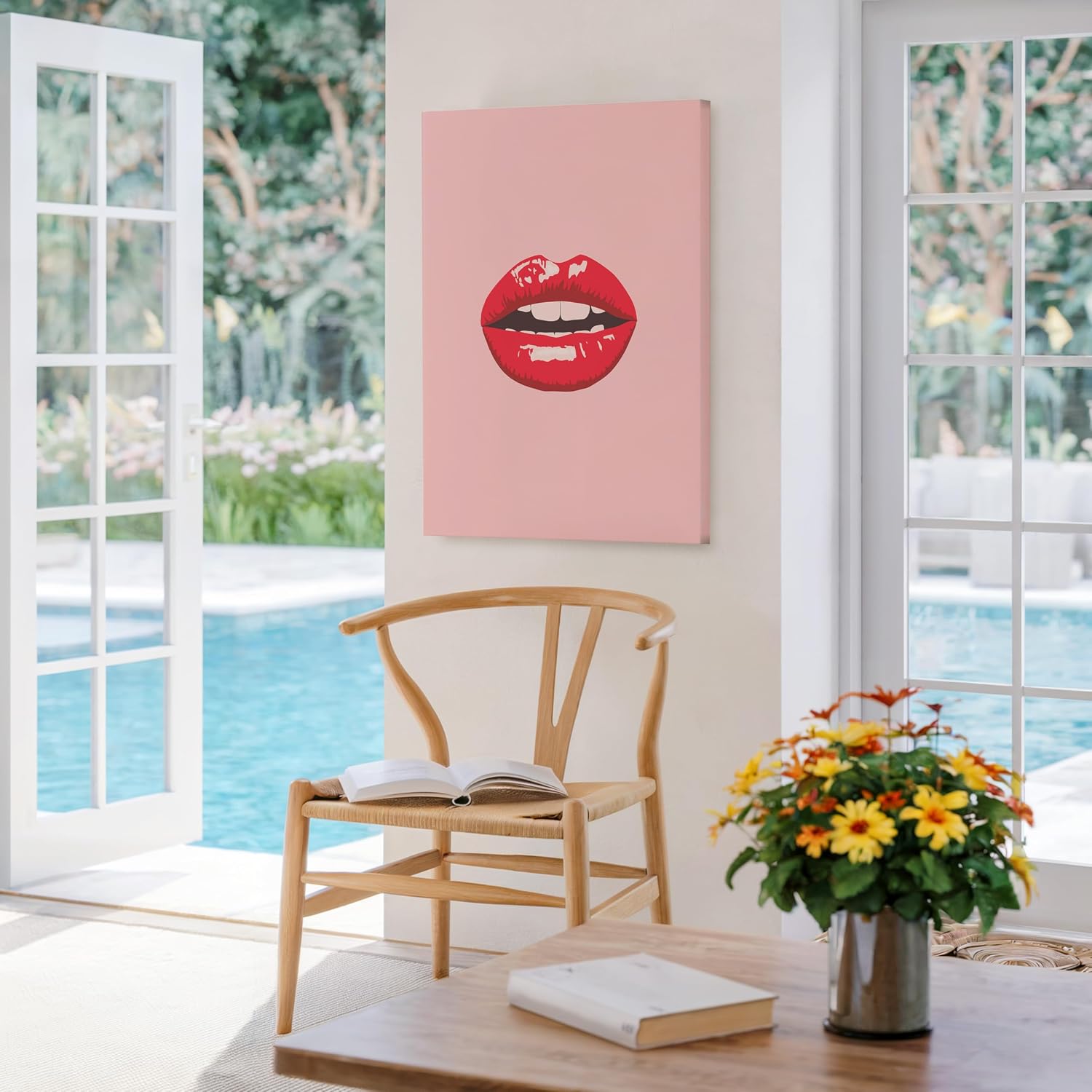 Poster Master Lips Canvas - Red Lips Print - Pink Fashion Pop Art - Gift for Her, Women, Fashionista - Trendy Wall Decor for Home, Office, Living Room, Bedroom - 8x10 STRETCHED Canvas