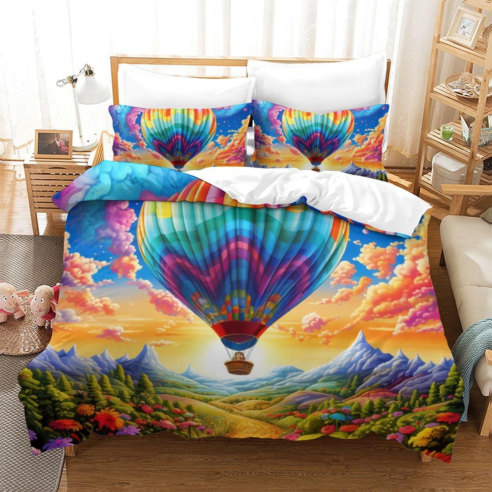 Parure de lit microfibre 260x220cm comprenant housse de couette avec fermeture éclair et taies