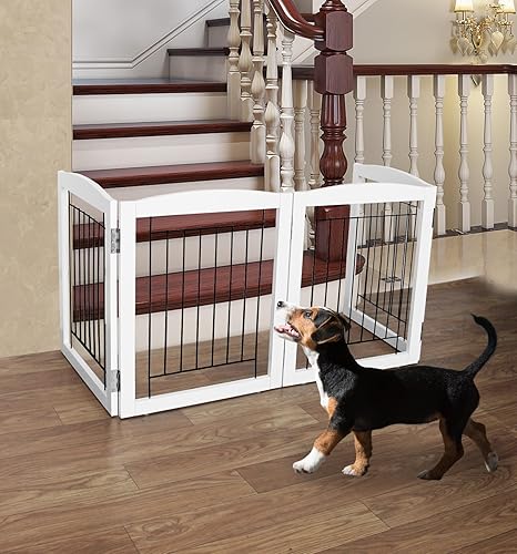 Miniatura 10 de ZJSF Puerta plegable independiente para perro, puerta de madera extra ancha blanca para cachorros, 6 paneles de puerta alta para mascotas, valla