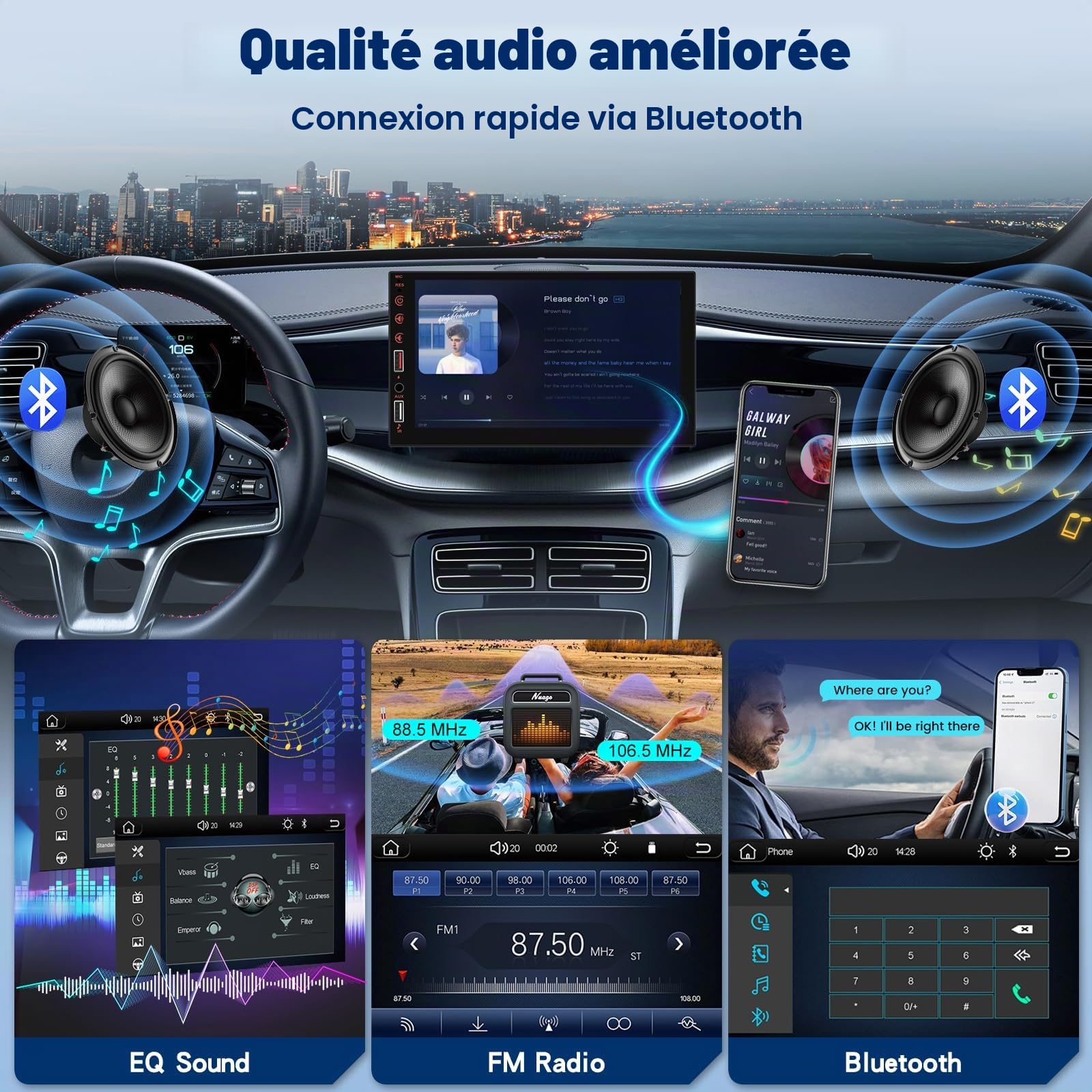 NHOPEEW Autoradio 2 Din supportant sans Fil Carplay et Android Auto - Radio à écran Tactile 7 Pouces supportant Mirror Link Contrôle du Volant FM EQ USB Ports + Caméra de recul