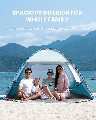 Miniatura 2 de OutdoorMaster Tienda de campaña de playa para 34 personas, refugio de sombra solar fácil de instalar, toldo de playa portátil con protección UV UPF