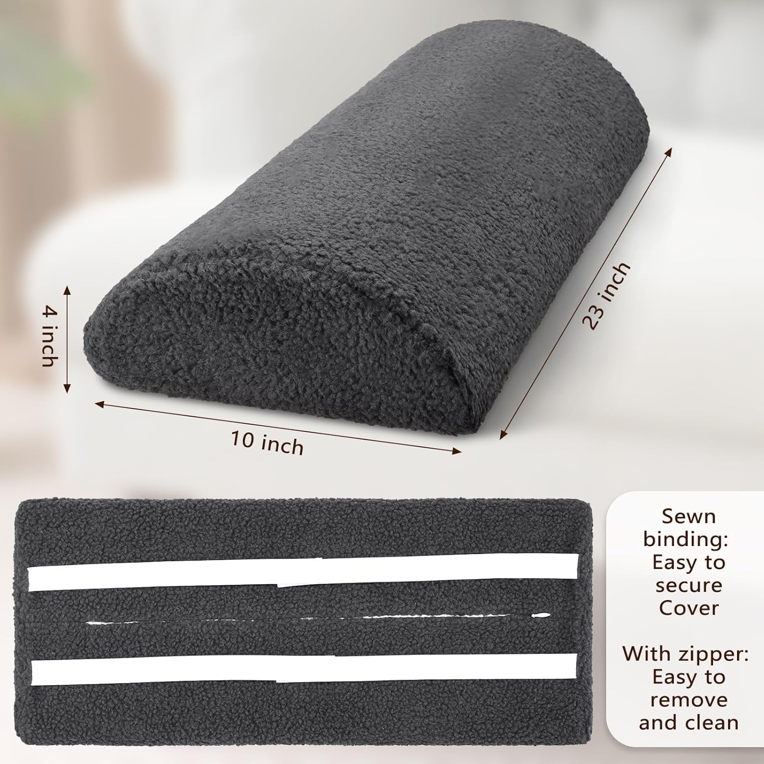 wesiti recliner foot pillow cushion high resilience sherpa memory foam bolster sleeping rest multipurpose half roll leg pillow suitable for bed chair sofa headrest back lumbar leg support(dark gray)