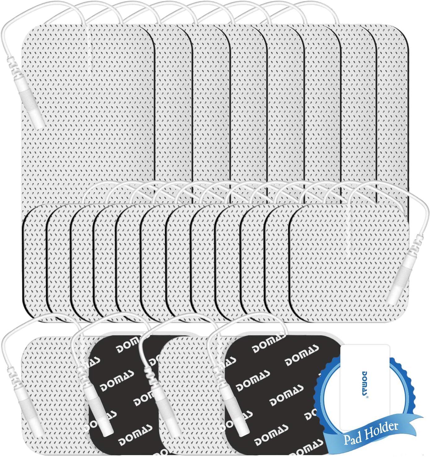 DOMAS 2MM Pin Type Thickened TENS Unit Pads 2 x 2inch 16pcs and 2 x 4inch 8pcs, Wired Electrode Reusable Replacement Pads Compatible with Most TENS Machines