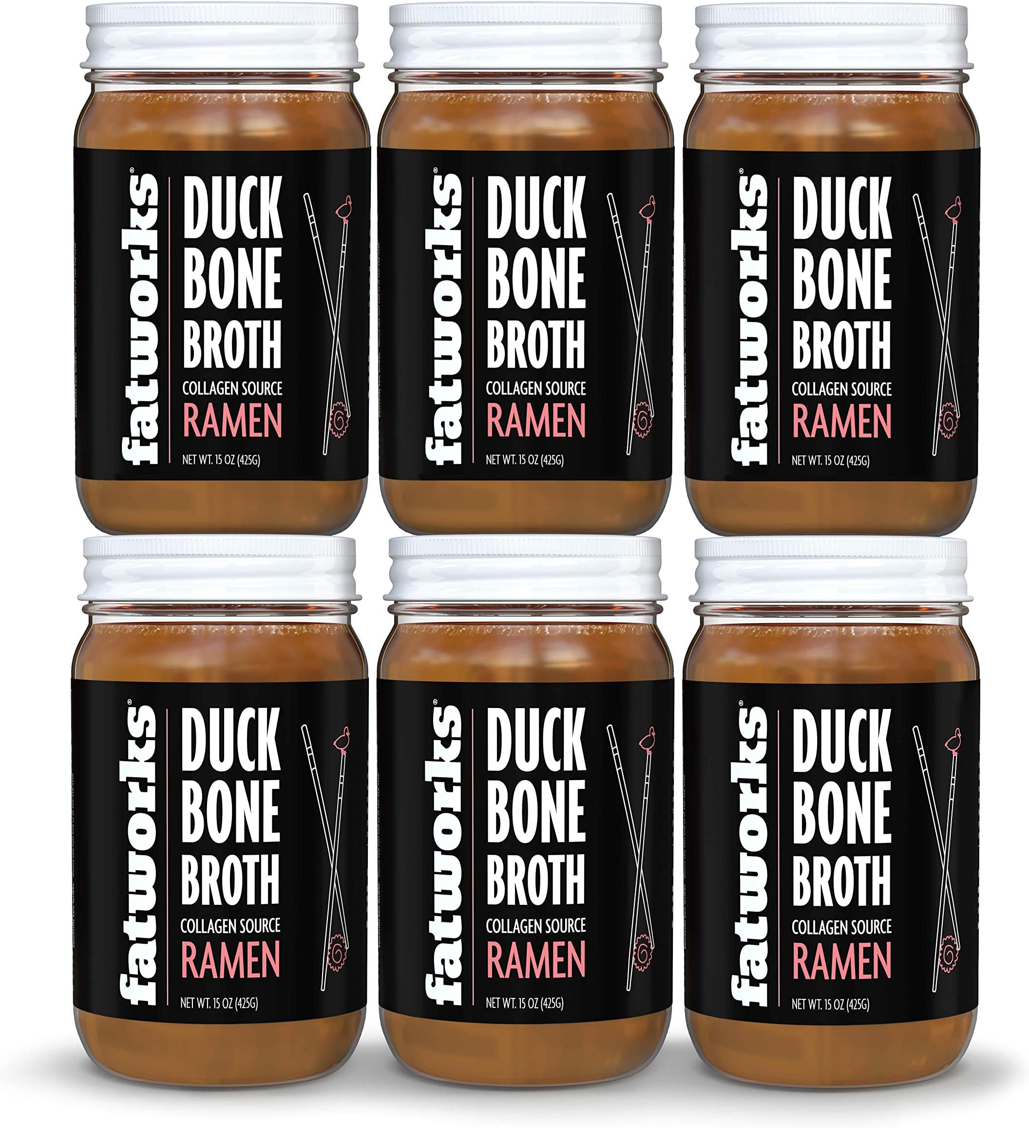 Gourmet Cage-Free Duck Bone Broth, Ramen Flavor, Keto, Paleo, Collagen Rich, Preservative Free, 6 pack of 15 oz. Jars