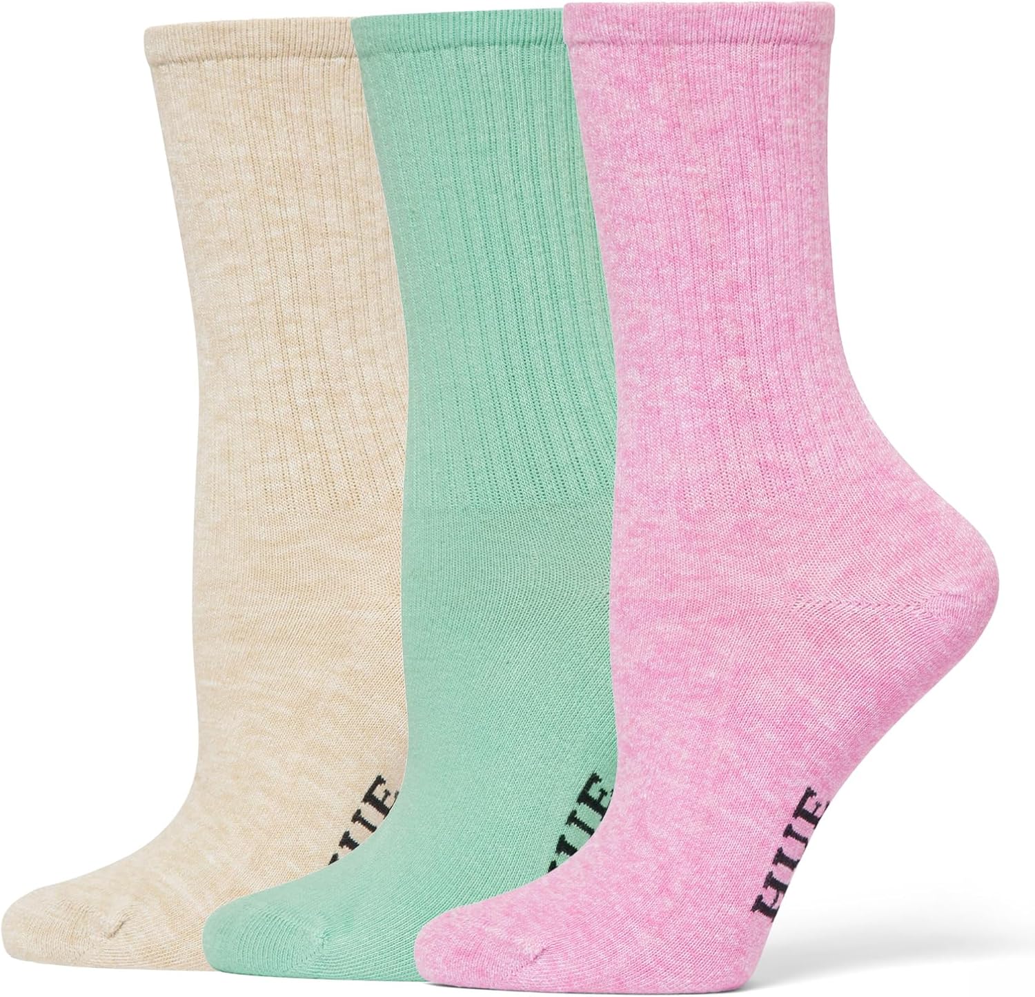 HUE Women's Casual Ribbed Must-have Crew Lightweight Athletic Socks 3 Pair Pack