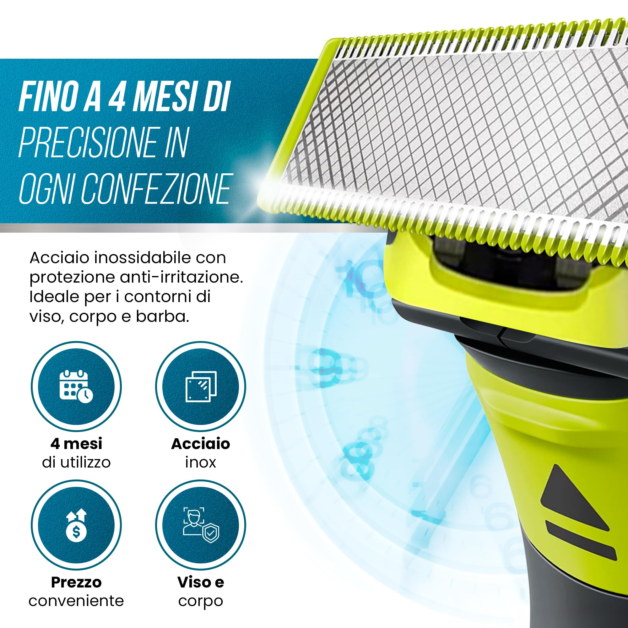 Lamette di ricambio compatibili con One Blade (X5) T-Blade Testine Per Rasoio Elettrico Uomo Taglio Preciso Senza Irritazioni Per Barba Viso Collocompatibili con Oneblade