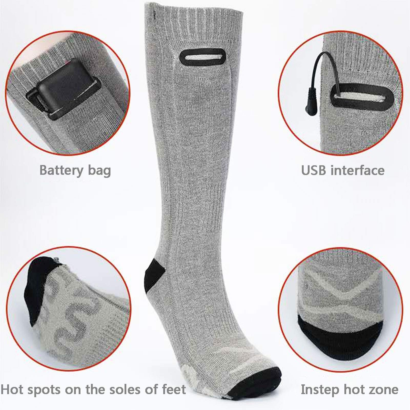 NANANA Calcetines Térmicos, Calcetines Calefactables, Eléctrico Calcetines Calientes Climatizada 3.7v para Hombres y Mujeres, Ideal para Esquí Senderismo Pesca Cámping,Gris,2600 mAh