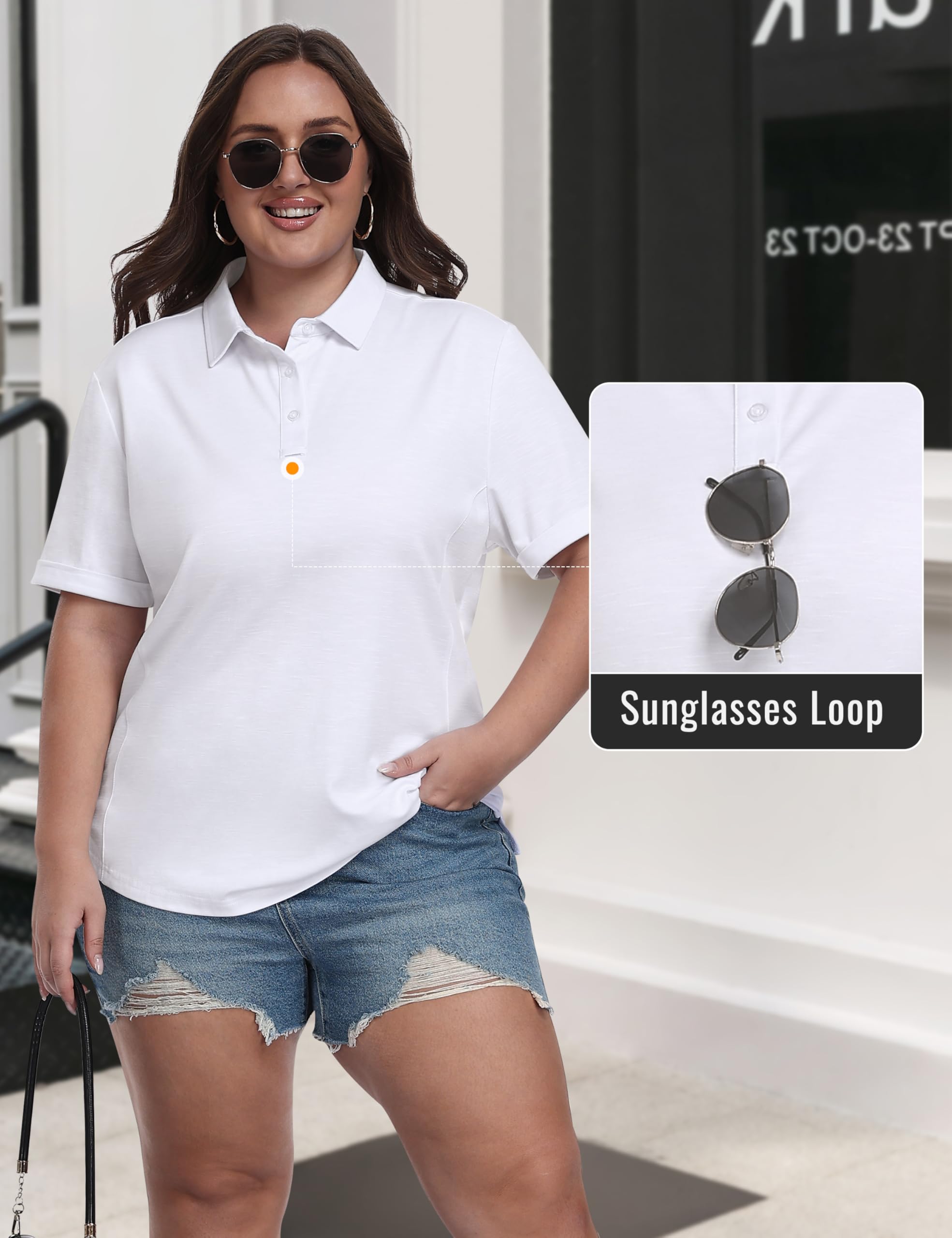 MoFiz Women's Plus Size Golf Polo Shirts Collared Short Sleeve Golf Shirts Casual Athletic Tennis Workout Tops — view 4