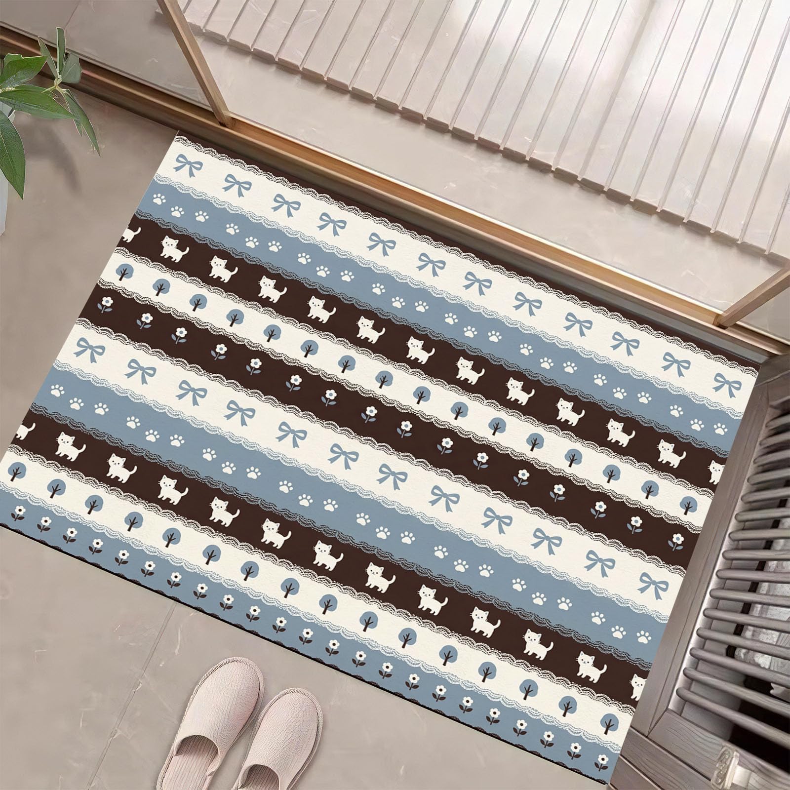 Bleu Clair Brumeux Rayures Coréennespaillasson Durable Et Antidérapant Retient L’Eau Et Les Saletés Facile À Nettoyerpaillasson Interieur80 X 120 Cm Tapis D'Entrée Antidérapant