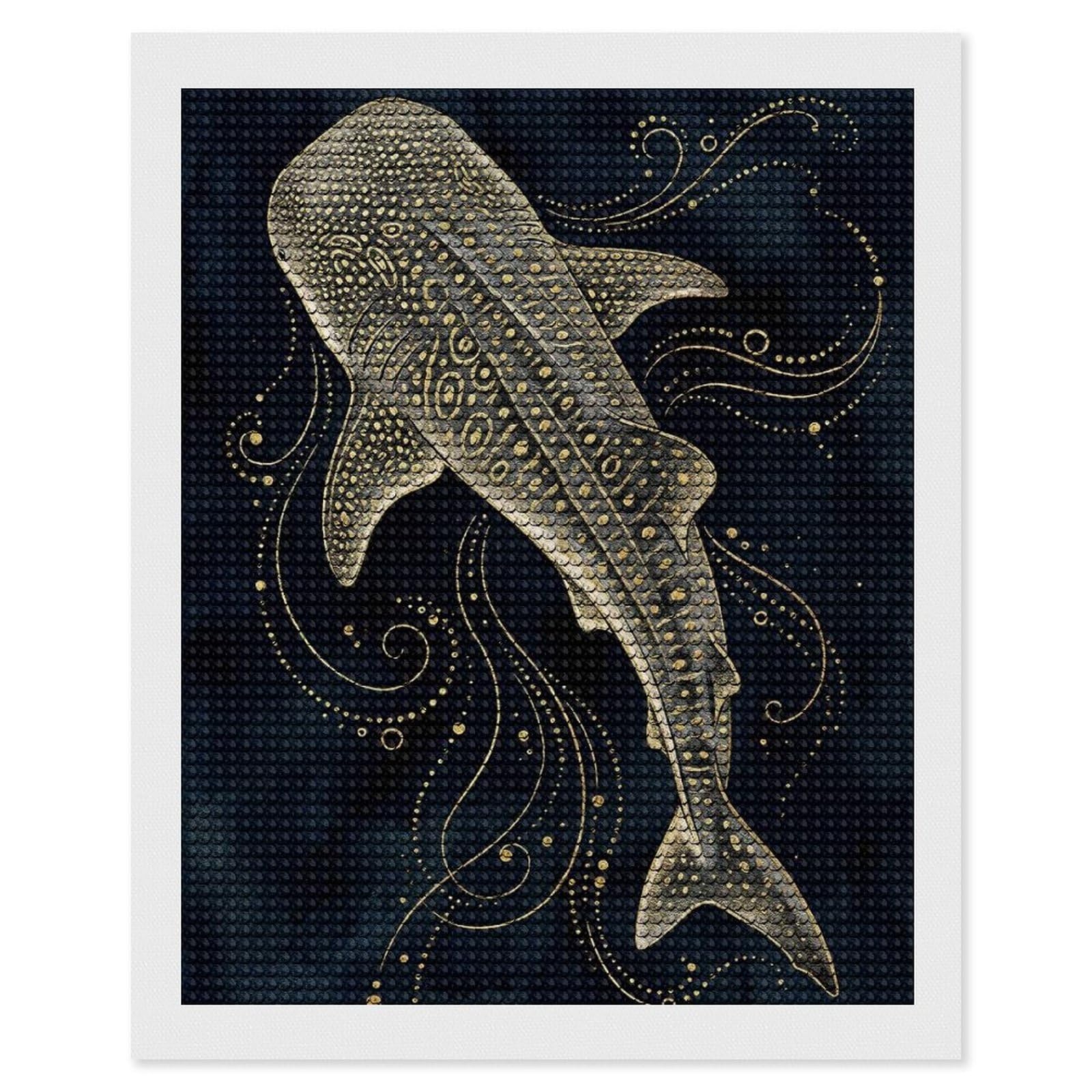 Junmoney Whale Shark Illustration with Golden Accents Diamond Painting Canvas Kit 16"x20", Adhesive Canvas, Christmas Gift, Full Kit Included, Thoughtful Present