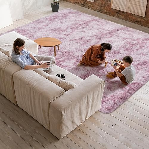 Miniatura 3 de Softlife Alfombra de área rosa para dormitorio, alfombra peluda de felpa mullida de 4 x 6 pies para sala de estar, niñas y niños, manta alfombra