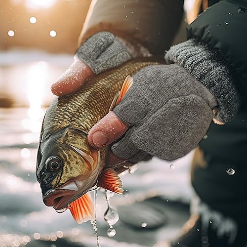 Miniatura 4 de Palmyth Manoplas magnéticas convertibles sin dedos, guantes de pesca de lana, cálidos para clima frío e invierno, hombres y mujeres