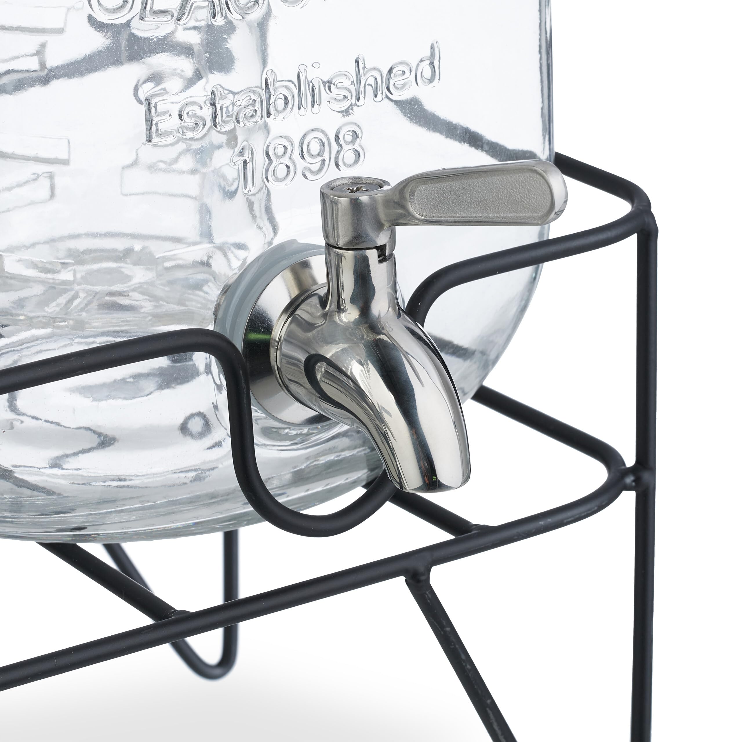 Relaxdays 2 Dispenser in Vetro per Bevande, Erogatore con Rubinetto in Acciaio Inox 4 L, Distribuitore Acqua e Limonate