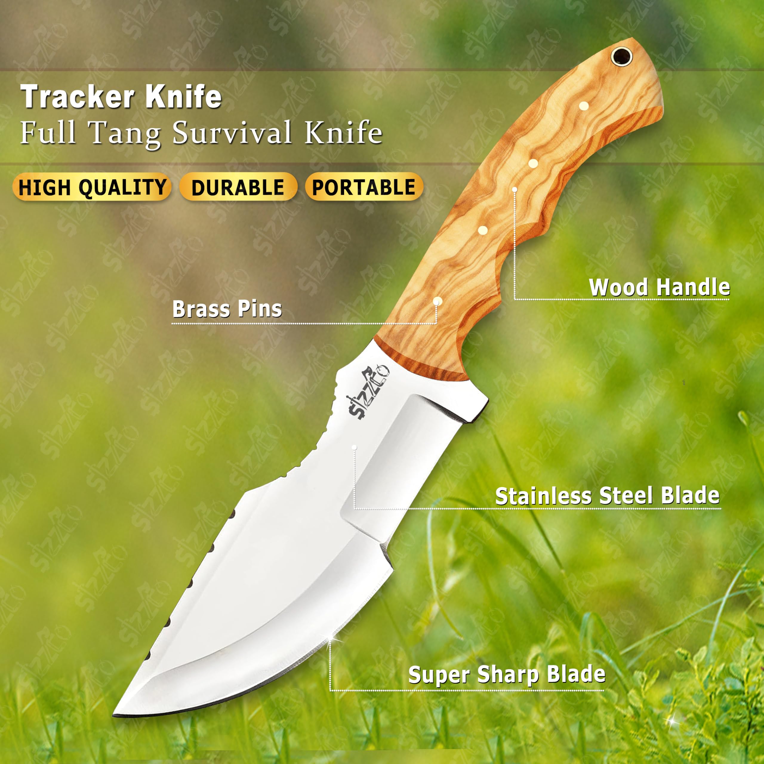 Beautiful Custom Handmade D2 Steel Tracker - Fixed Blade Hunting & Survival Knife with Olive Wood Handle - Bushcraft EDC for Camping & Outdoors
