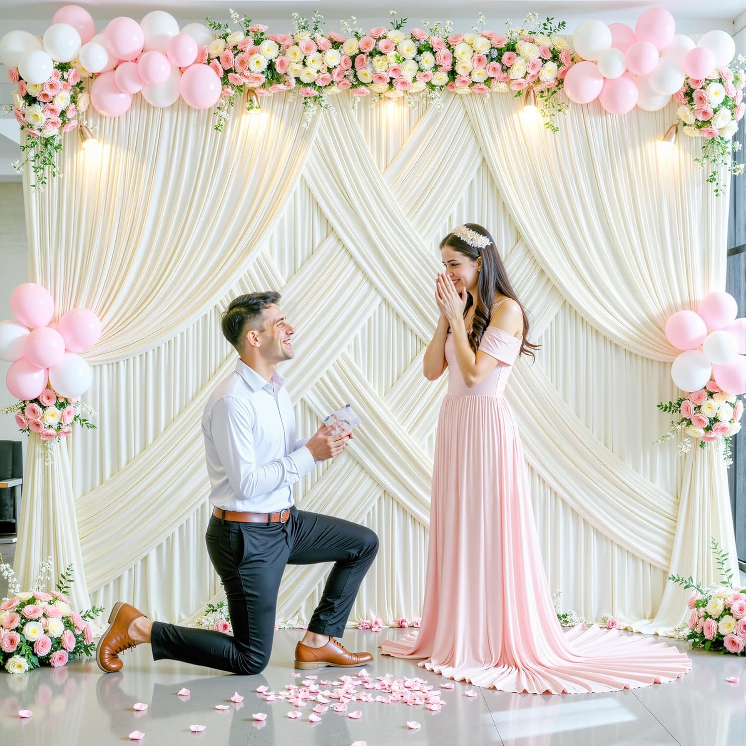 20ft x 10ft Ivory Backdrop Curtain for Wedding Ivory Wrinkle Free Backdrop Drapes Panels for Parties Baby Shower Bridal Shower Birthday Photo Photography Polyester Fabric Background Decoration