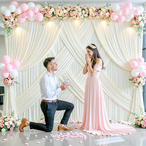 40ft x 10ft Ivory Backdrop Curtain for Wedding Ivory Wrinkle Free Backdrop Drapes Panels for Parties Baby Shower Bridal Shower Birthday Photo Photography Polyester Fabric Background Decoration - 3