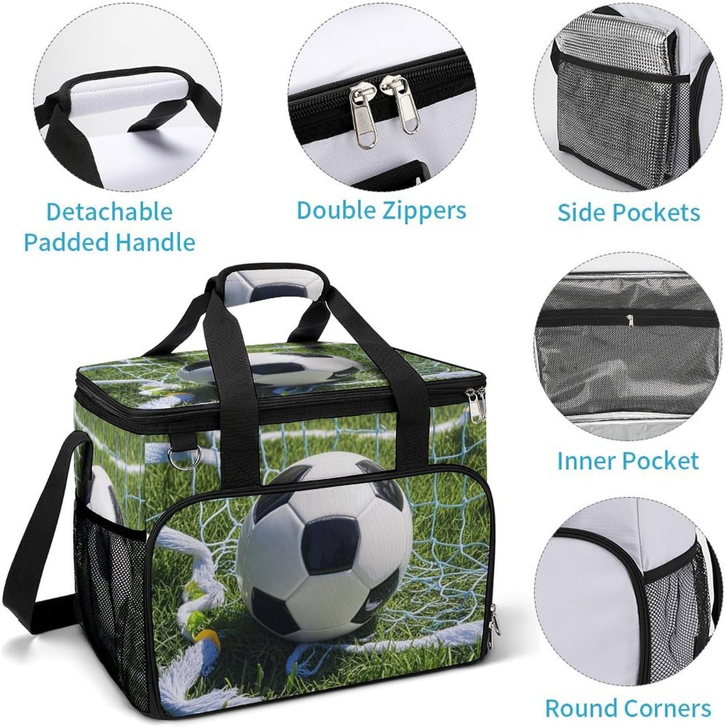 Insulated Picnic Backpack Tote Bag, Large Capacity 30L Cool Soccer Ball Cooler Bag Leakproof Beach Bags Portable Lunch Box Waterproof Picnic Basket for Beach Camping BBQ