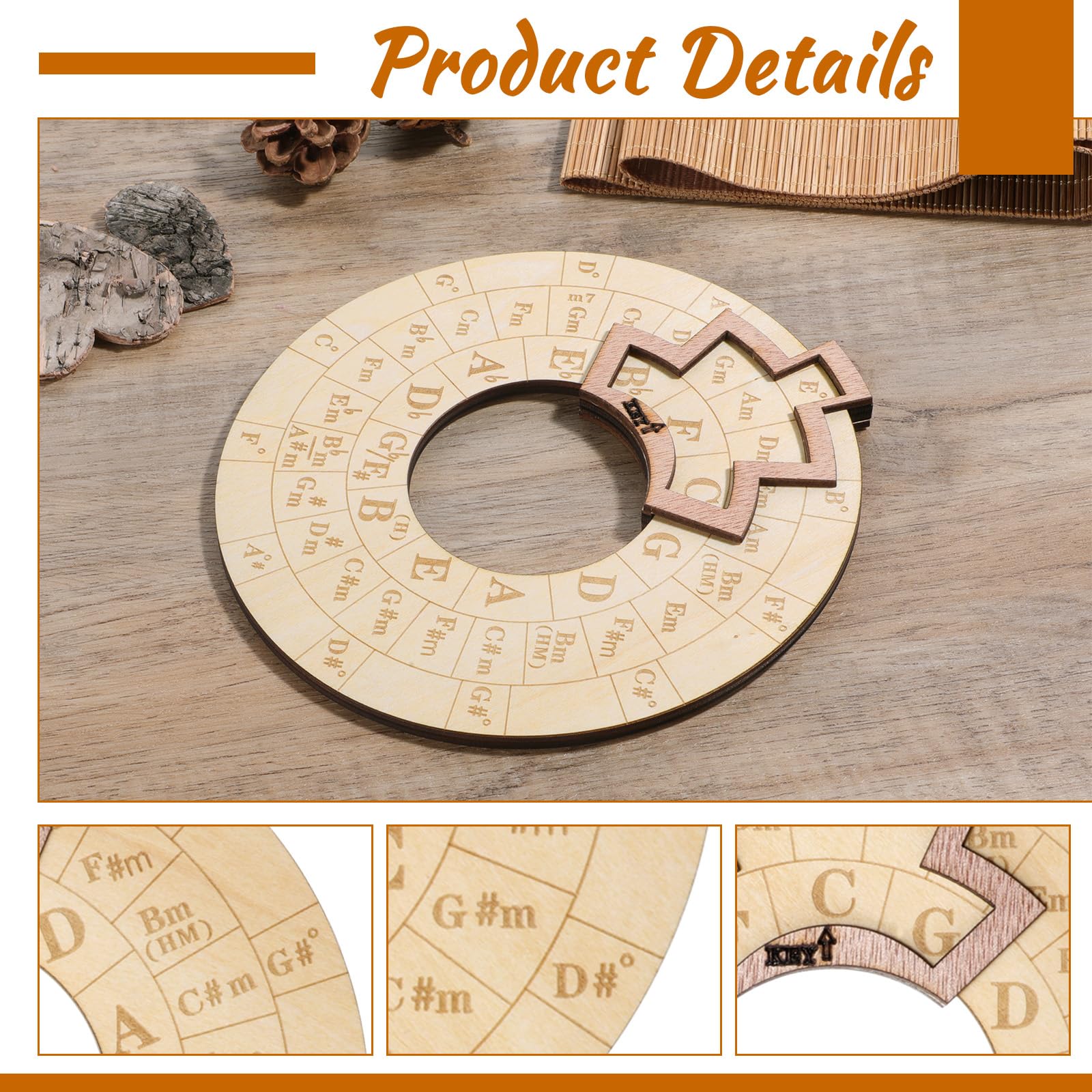 Ptwola Circle of Fifths Wheel Wooden Round Melody Chord Tool 6.3 inches Large Size Notes Chords Key Signature Music Theory Learning Tool for Musicians Songwriting Beginners - Image 3