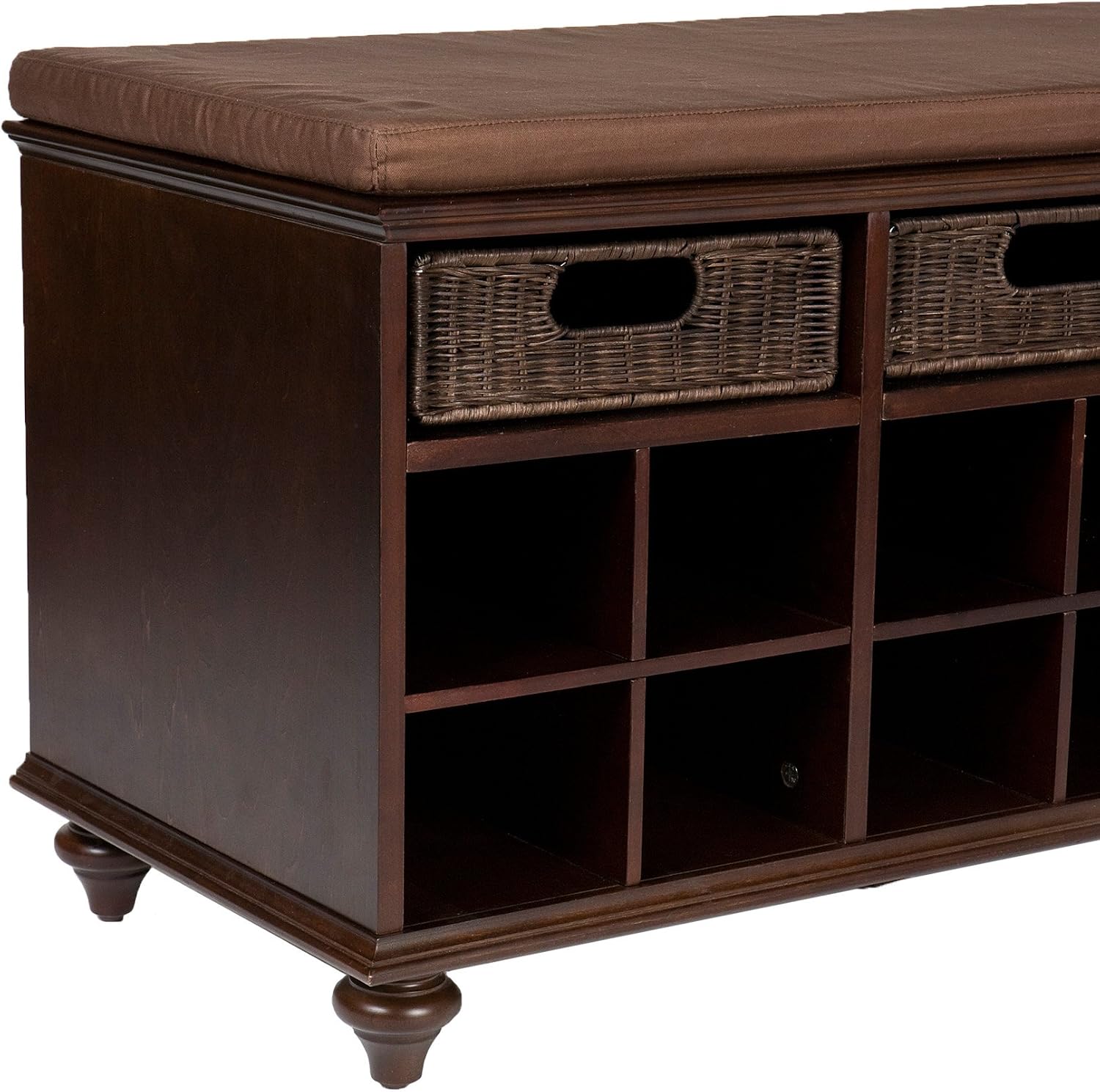 Chelmsford Entryway Storage Bench - Shoe Cubbies w/ Fixed Shelves - Expresso Finish