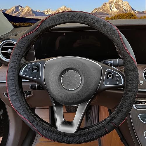 Miniatura 8 de Funda para volante de automóvil de cuero de microfibra de 15 pulgadas elástica transpirable antideslizante accesorios para hombres y mujeres