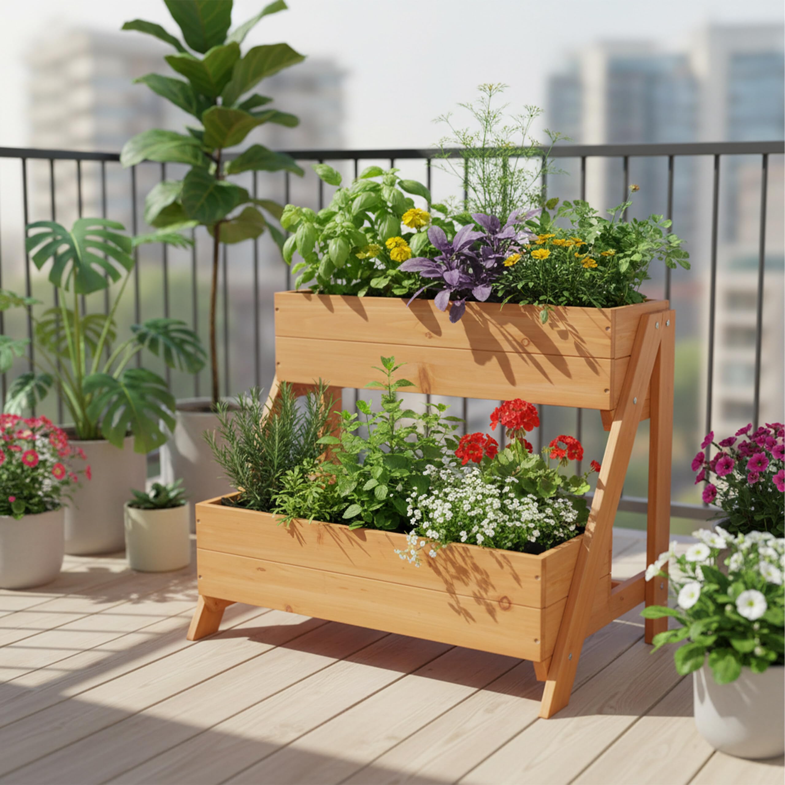 Relaxdays Jardinière Verticale, 2 bacs, H x l x P 51,5 x 62,5 x 44 cm, Sapin, Orange, Balcon et terrasse