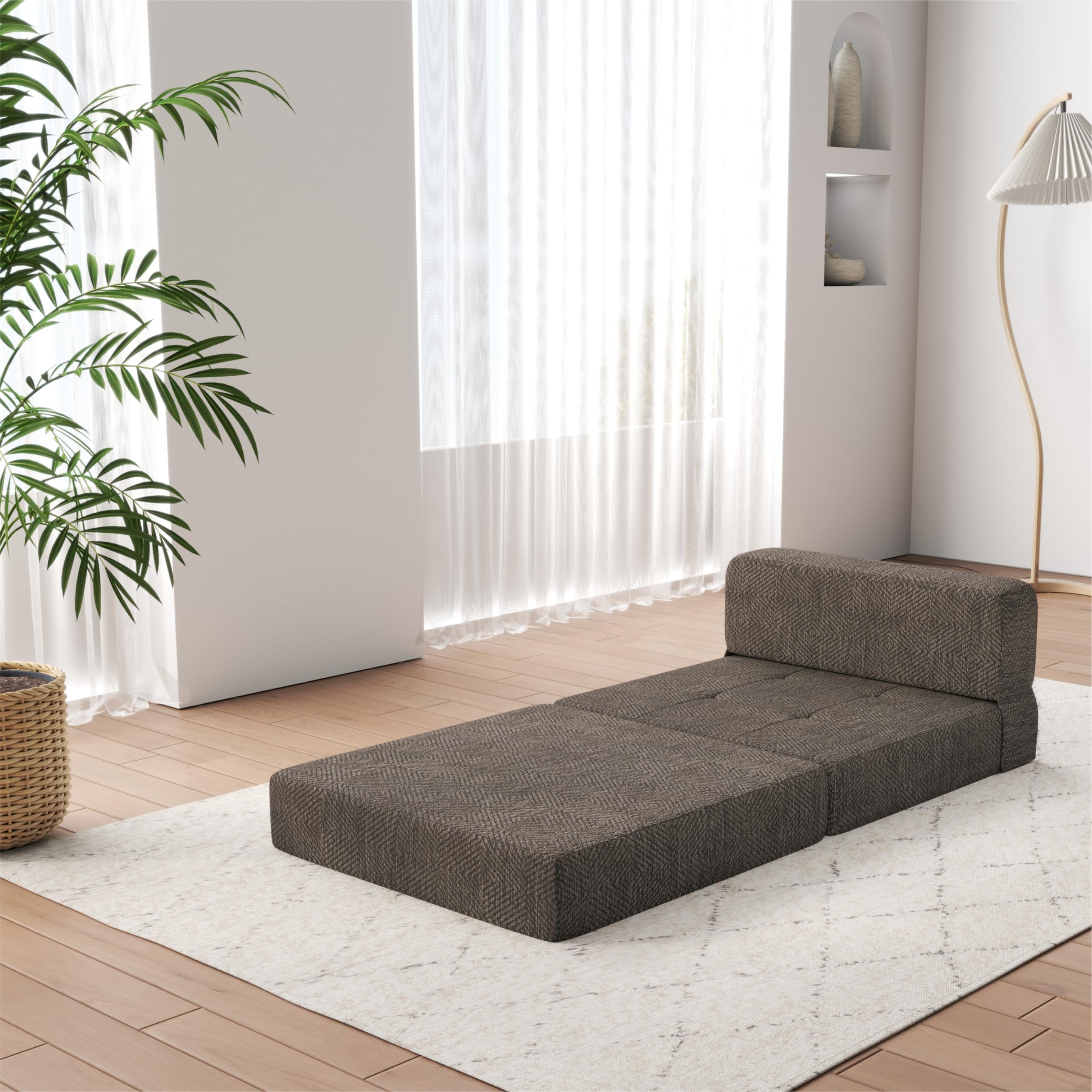 ZeeFu Divano letto pieghevole in memory foam, grigio/marrone, con cuscino, poltrona futon, letto per gli ospiti e divano pieghevole, fodera lavabile per letto matrimoniale (marrone)