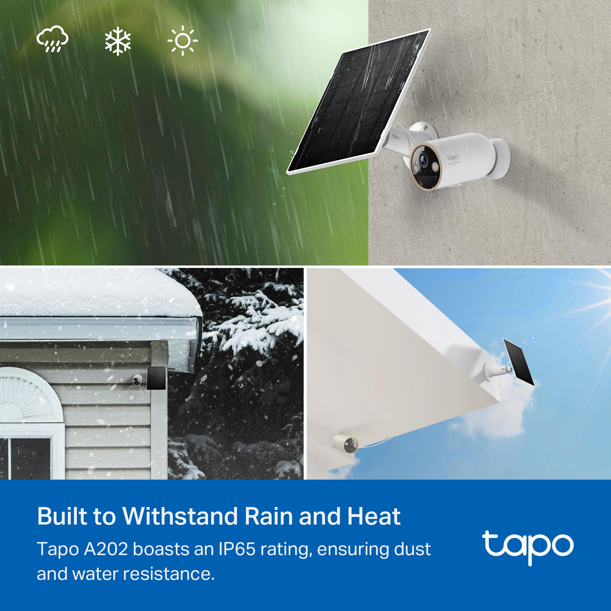 Tapo A202 Solarpanel, Kompatibel mit Allen Tapo-Akkukameras, 4m Typ-C Verlängerungsladekabel, 5V 4,5W, IP65 Wasserdicht, frei Einstellbarer Winkel, USB-C auf Micro-USB Adapter enthalten