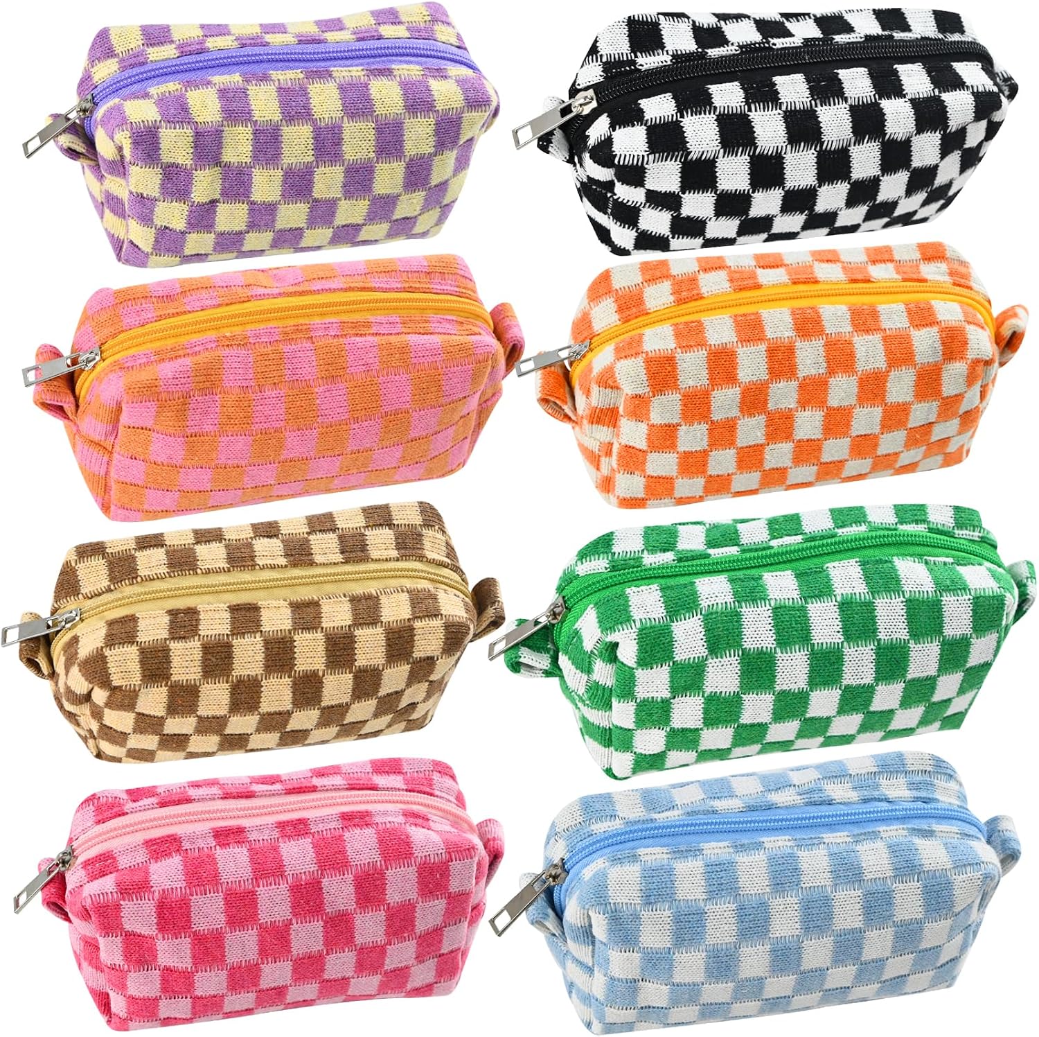 8 Pcs Checkered Makeup Bags Cosmetic Bag Travel Toiletry Bag Checkered Cosmetic Bag Make Up Pouch Travel Toiletry Bag Organizer Brushes Storage Bag Portable Makeup for Women
