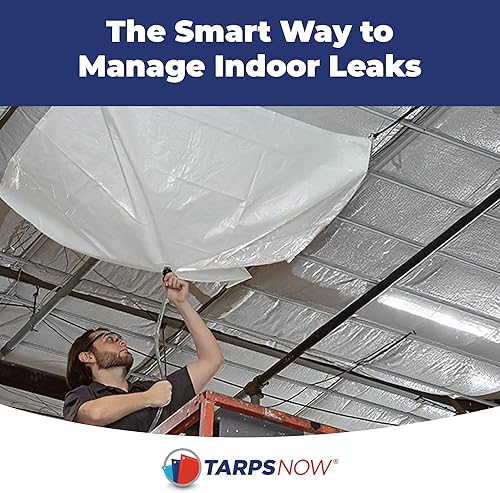 Miniatura 6 de Tarps Now Lona de drenaje de fugas de techo (20 x 20 pies) con brida de drenaje y anillo en D, sellador de techo, desviador de fugas, lona
