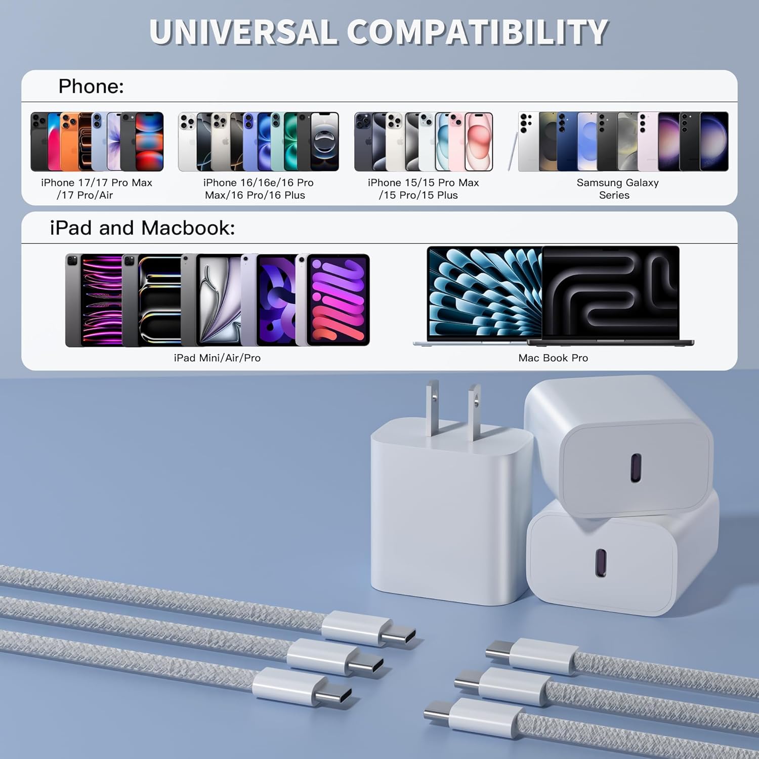 [Apple MFi Certified] iPhone Charger Fast Charging,6FT 3Pack Fast USB C Wall Chargers Plug Adapter USB C to C Cable Cord for Apple iPhone 17E/17/17 Pro/17 Pro max/Air/16/16 Pro Max/15,iPad Pro,Airpods