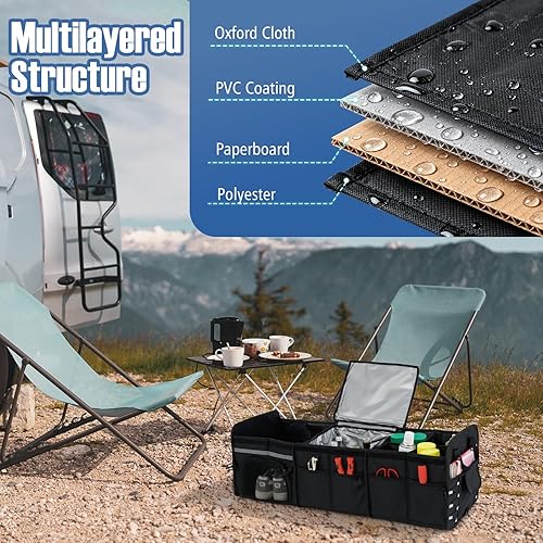 Miniatura 2 de Goplus Organizador plegable para maletero, almacenamiento de coche con múltiples compartimentos con tapa extraíble, bolsa térmica aislada y correas