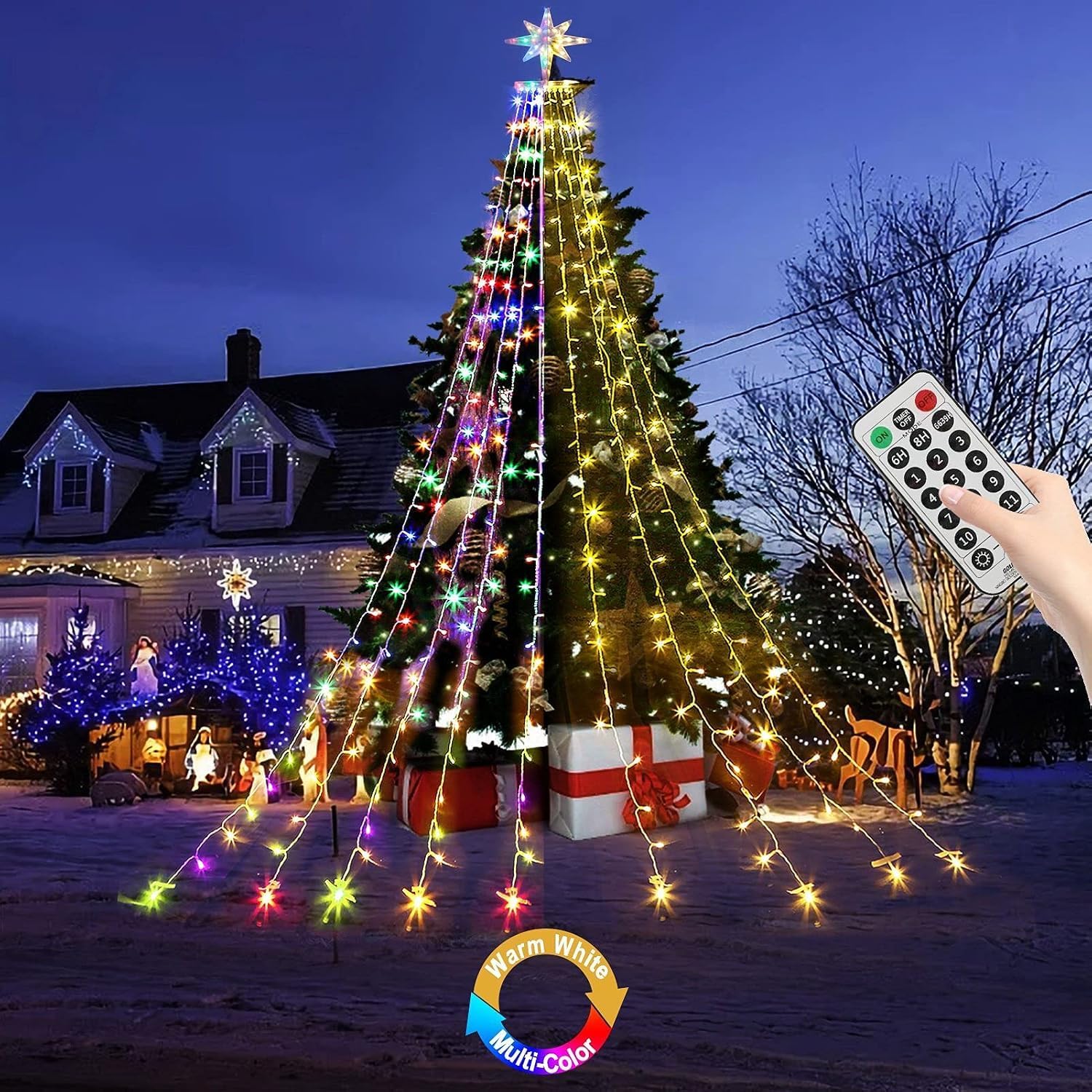 PUHONG Outdoor Christmas Lights, 320 LED Christmas Decorations, Outdoor Star String Lights with 8 Modes Waterproof for Christmas New Year Holiday Decor (Dippers Warm&Multicolor)