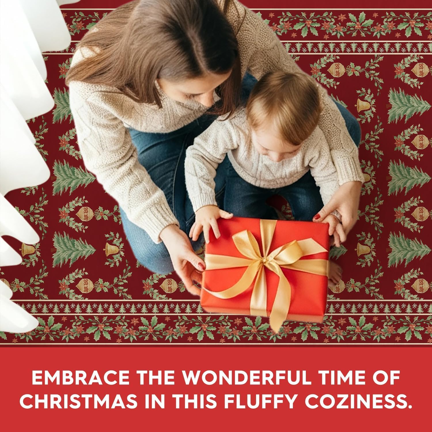 Artoid Mode Red Xmas Tree Mistletoe Christmas Area Rug, Winter Home Decor Low-Profile Non-Slip Washable Large Rug for Living Room Bedroom Farmhouse Dining Room Kids Playroom 2x3 Feet