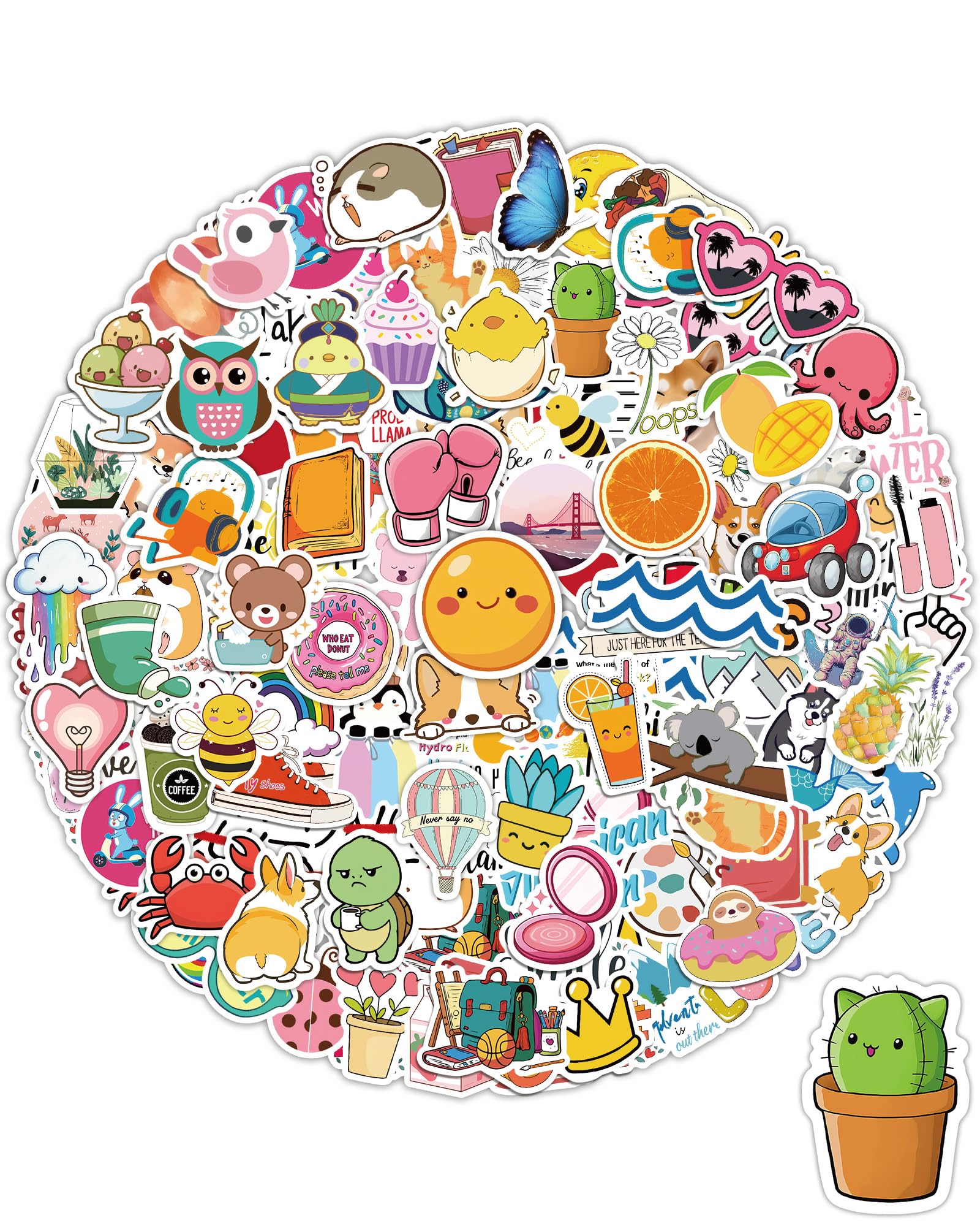 100 Pcs Stickers for Kids, Cute Water Bottle Vinyl Waterproof Laptop Stickers for Students Gifts School Supplies Classroom Teacher Prizes Sticker Pack