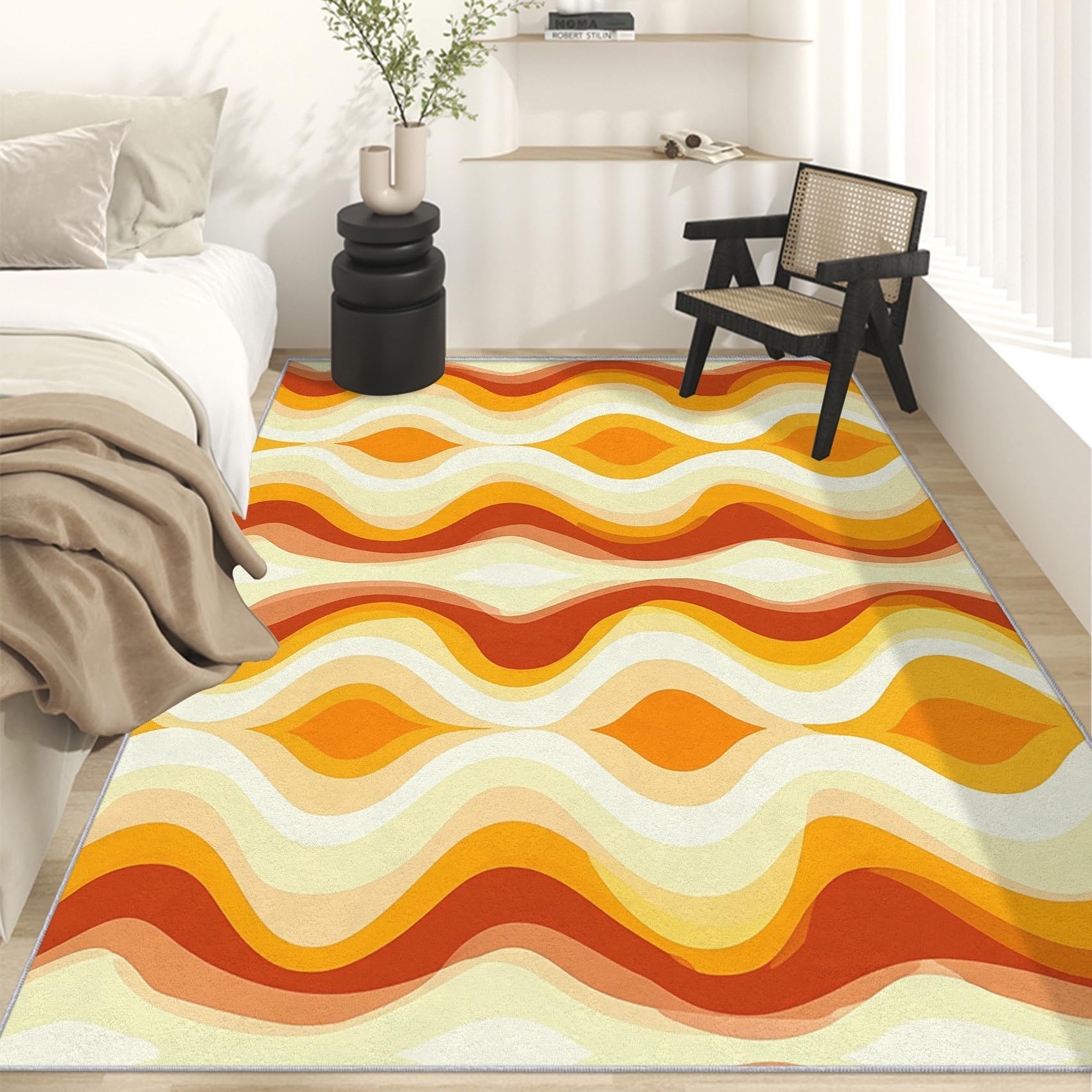 Tapis rétro des années 70 pour salon chic et grande salle à manger familiale
