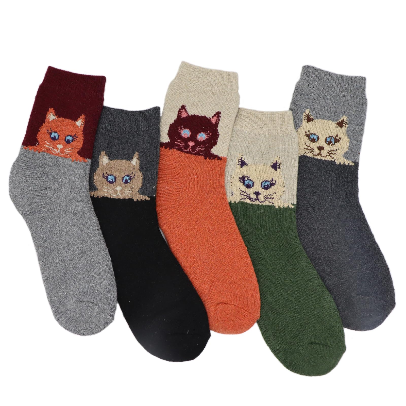 YZKKE 5Pack Womens Warm Wool Soft Cozy Crew Socks Cute Animal Owl Cat Design Sock for Fall Winter Gifts Size 5-9