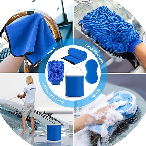 Miniatura 6 de AUTODECO Kit de limpieza de lavado de barco de 13 piezas con kit de cepillo de taladro de cubo plegable, almohadillas de fregar, esponja de lavado,