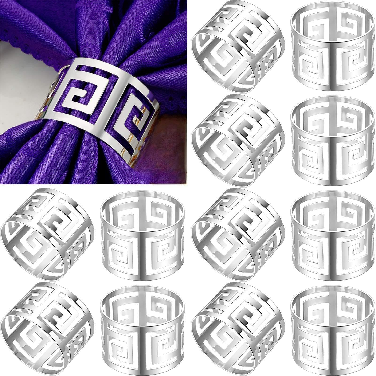 Hotop 16 Pcs Silver Napkin Rings Set Hollow Out Metal Napkin Holder Exquisite Serviette Buckle Bulk for Wedding Party Gathering Dinner Table Decoration