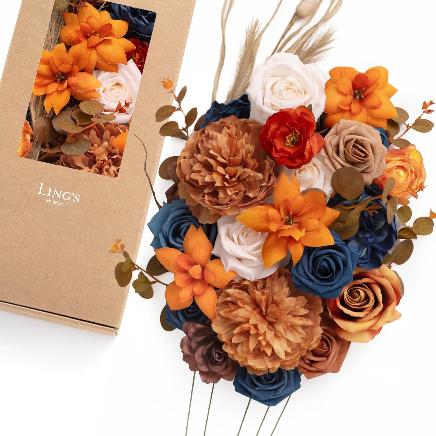 Ling's moment Artificial Flowers Wedding Rustic Teal Fall Combo for DIY Wedding Centerpieces Bouquets Combo Decorations