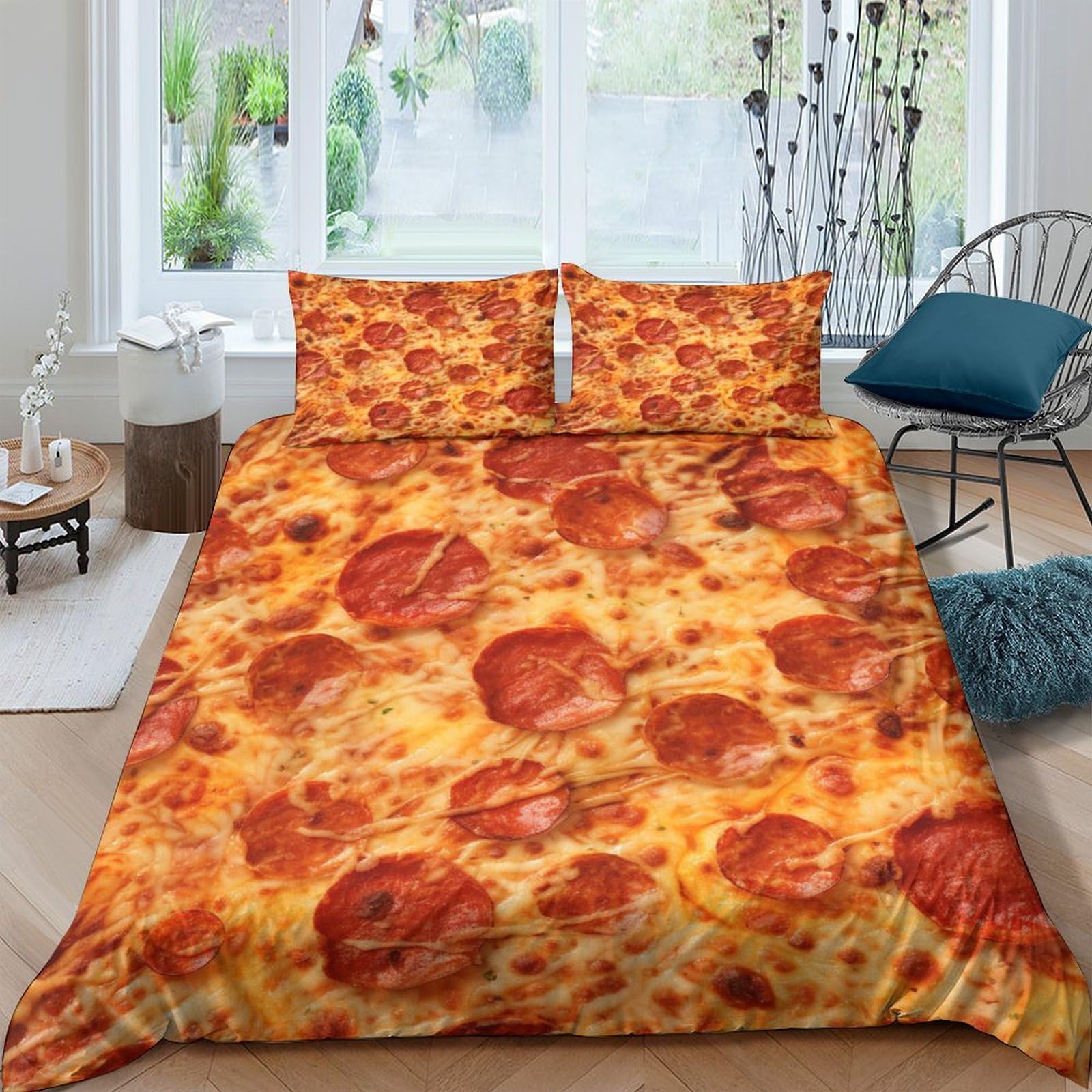 Parure de lit pizza 3d housse de couette microfibre 200x200 avec fermeture éclair pour lit double