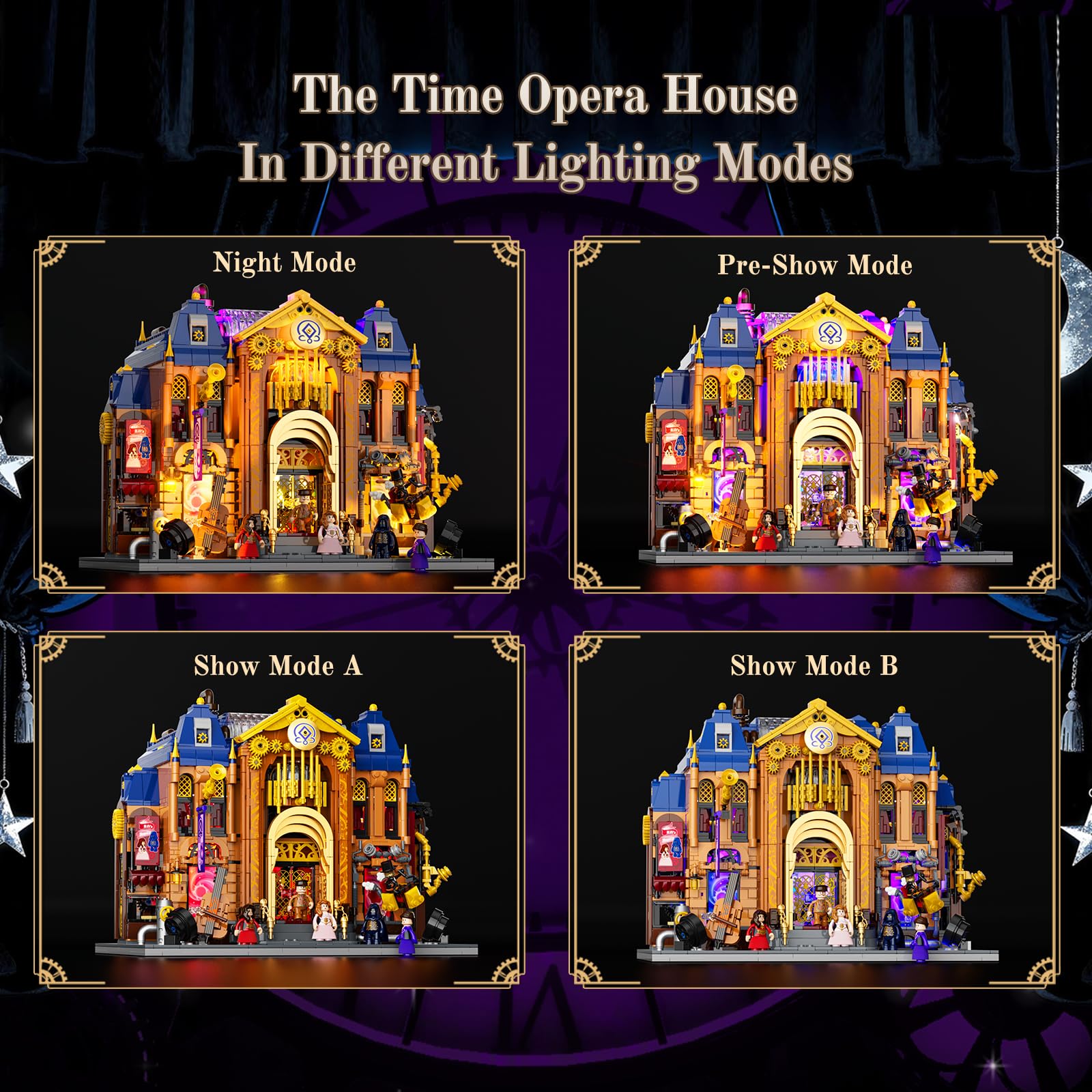 Lumibricks Steampunk Zeit-Opernhaus LED Klemmbausteine Set – 2810 Teile Viktorianisches Theater Modell mit 4 Lichtmodi, modulares Schnellbau-System, Sammler- und Display-Modell für Erwachsene - 4