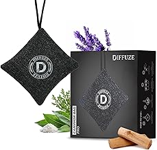 DIFFUZE Camphor Bag Pro | 4-in-1 Luxury Car perfume for Car & Home | Camphor infused with Herbs, Lavender, Sandalwood + Activated Charcoal | Organic & Toxin Free | Long Lasting Air Freshener (Grey)