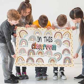 Bulletin Board Decorations, Boho Classroom Decor Set, 43 Pack Boho Rainbow Motivational Positive Sayings Cutouts Affirmation Station for Teacher School Supplies Classroom Door Wall Decors