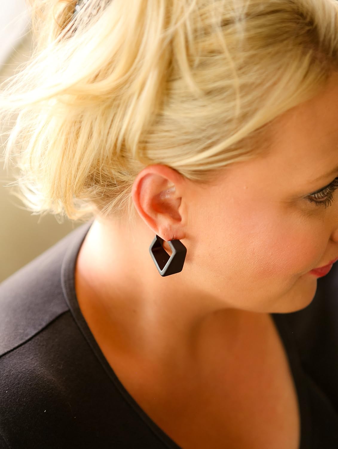 Black Frosted Lucite Wide Cubist Hoop Earrings - WCUB-BK-1